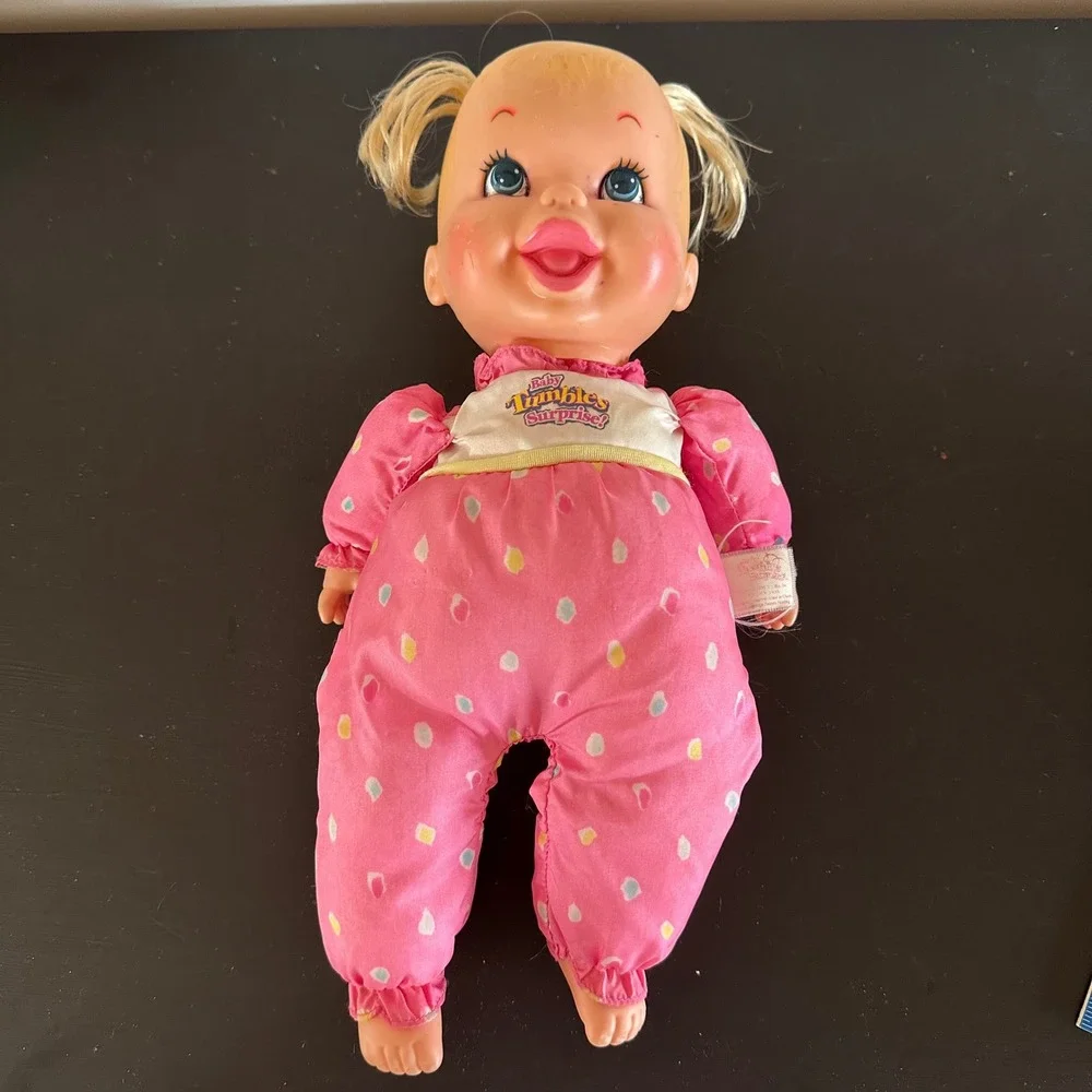 Vintage 1995 Toy Biz Baby Tumbles Surprise Doll Pink Polka Dot Outfit Blonde 12